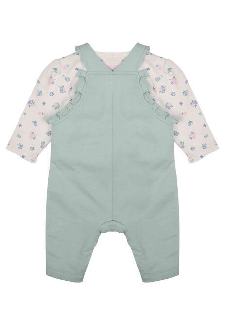 Baby Girls Mint Bunny Dungaree & Floral Top Set