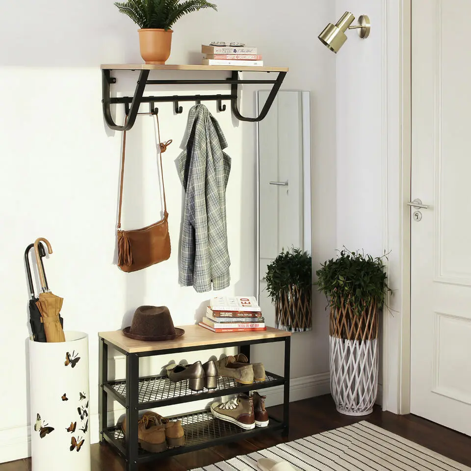 Kapstok voor de Muur - Wandkapstok met Haken in Lichte Eik Kleur - 60 cm Lang