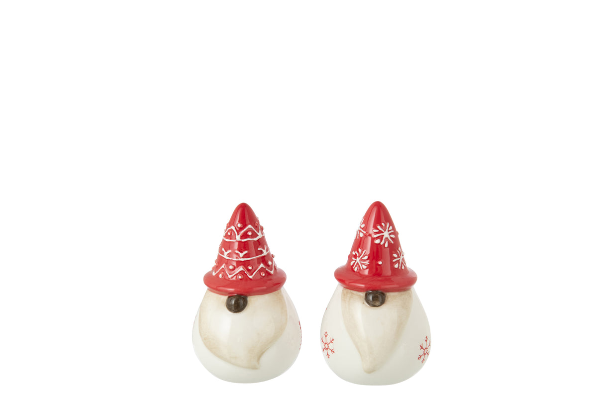 J-Line peper en zoutmolen set Kerstman Dolomiet - kermaiek - wit/kerstrood - 2 stuks