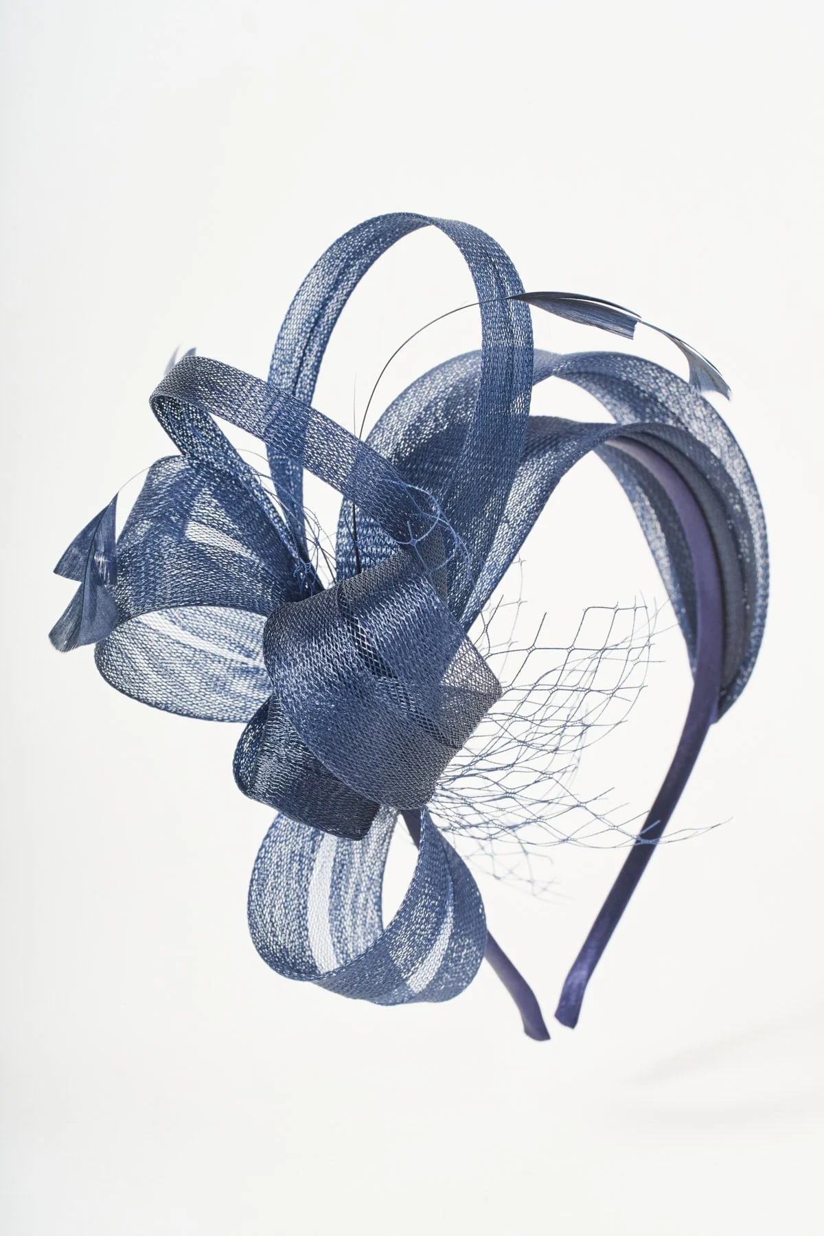 Navy Hairband Fascinator with Bow & Feathers