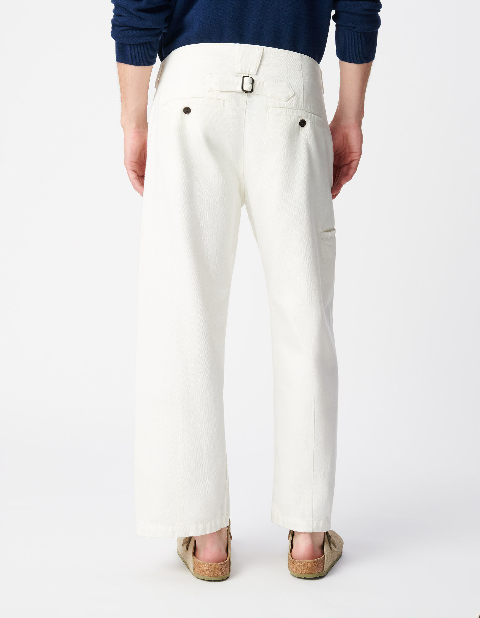 Jean barrel blanc patte ajustable dos Homme