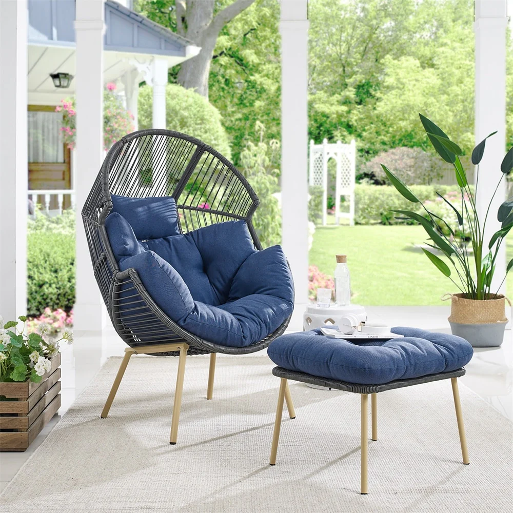 Gymojoy Outdoor Patio Wicker Egg Chair Oversized Lounger Egg Chair