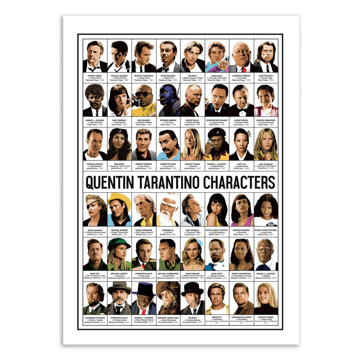 OLIVIER BOURDEREAU - QUENTIN TARANTINO CHARACTERS - Affiche d'art 50 x 70 cm