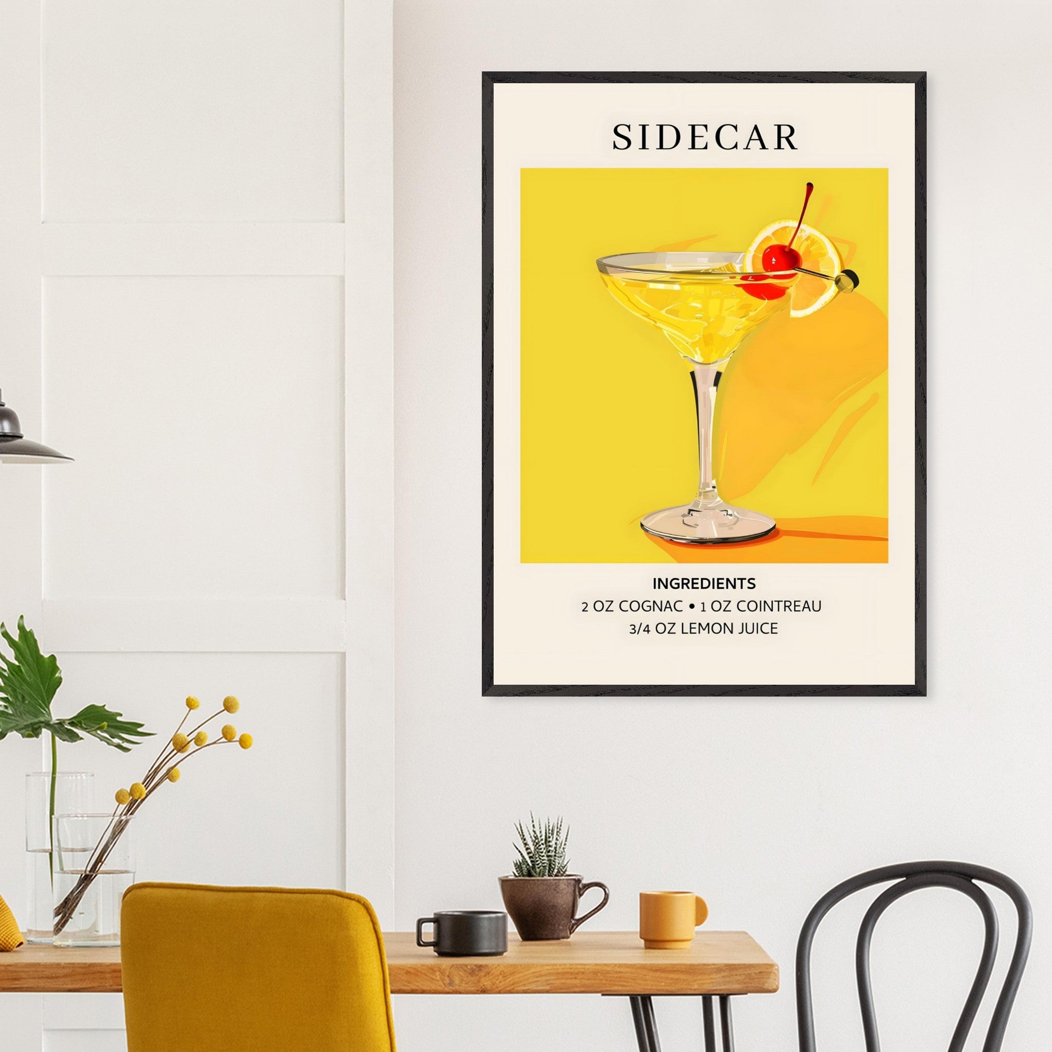 Artfulprints Poster Sidecar cocktail II - Ingrediënten  - 70x100 cm - Geel