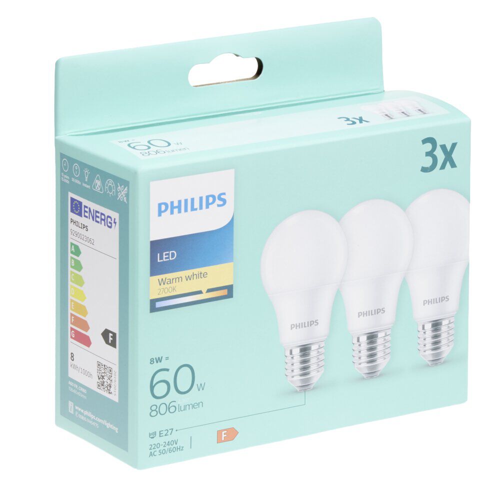 Lot de 3 ampoules LED standard E27 60W équivalent blanc chaud