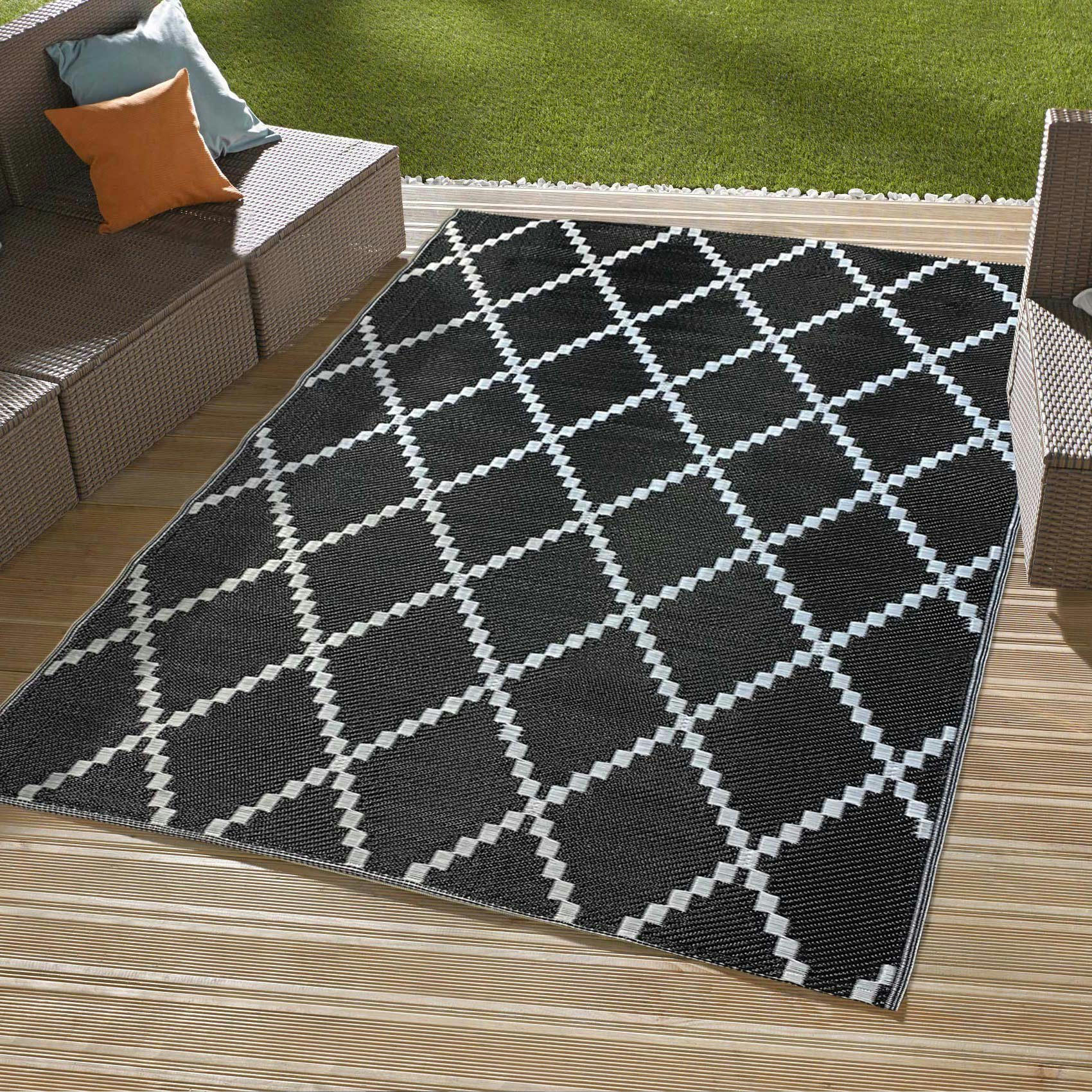 SCOOBI - Tapis outdoor tressé recto/verso polypropylène noir 120x160 cm