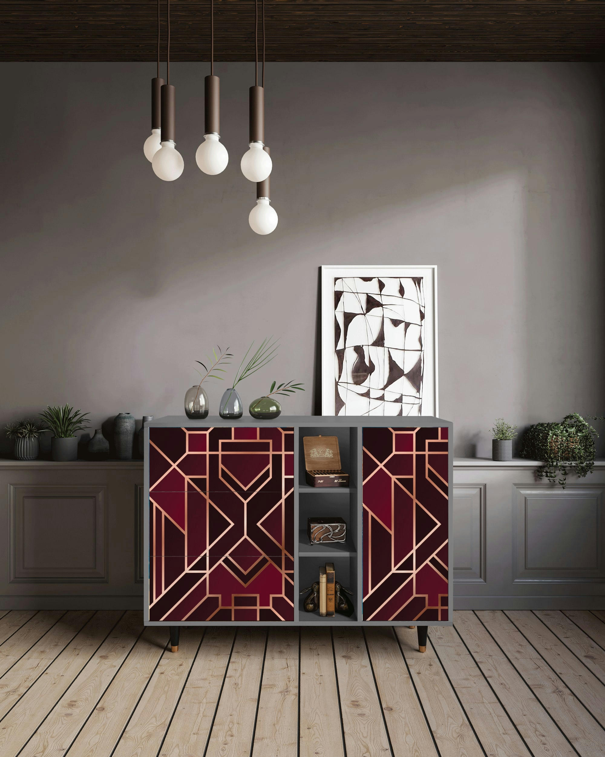 BURGUNDY JEWELERY - Buffet  bordeaux 3 tiroirs et 1 porte L 125 cm