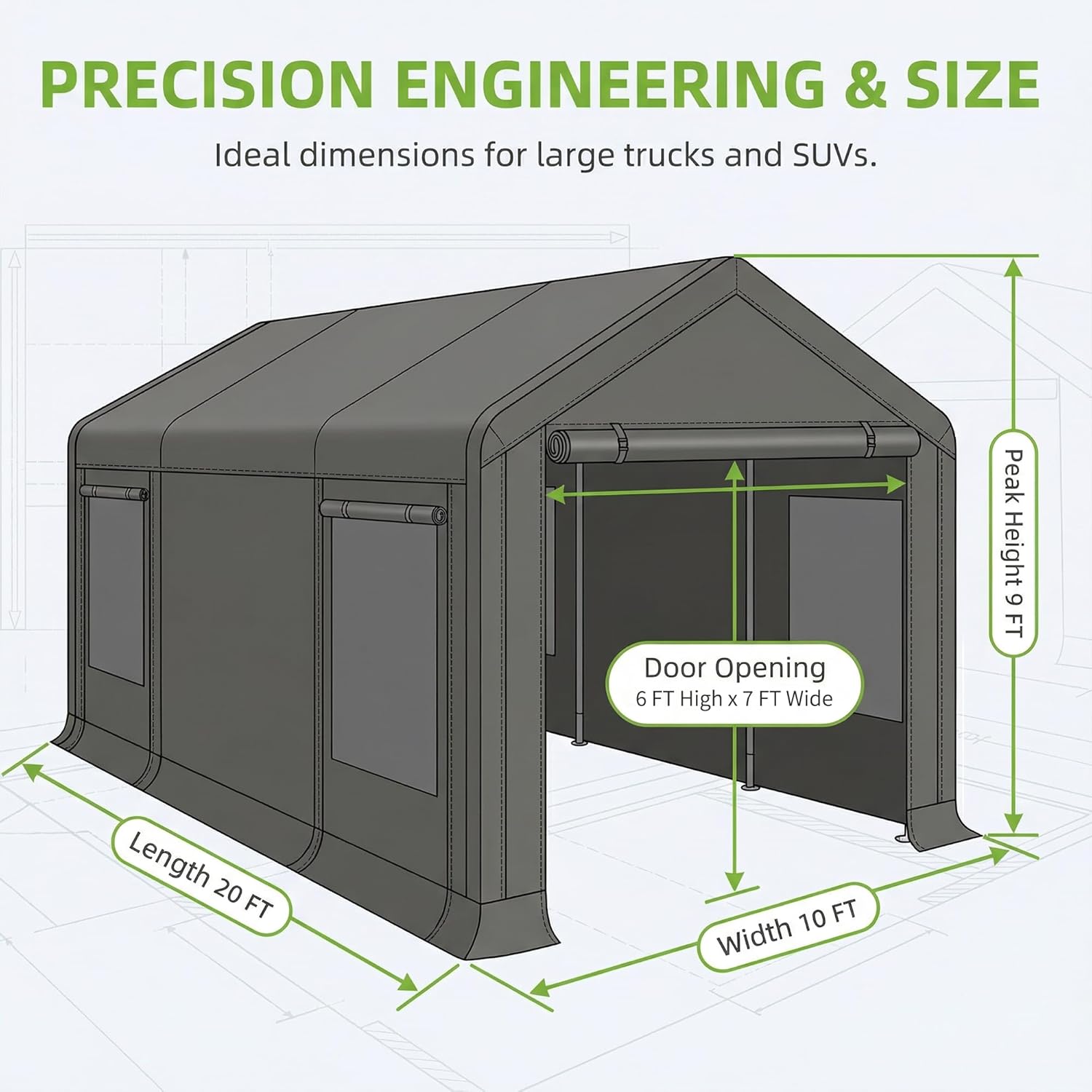 Storage Shed, 3/4 inch Thick Support Rods & Bolted Frame (Not Socket), Rolled Up Doors and Ventilation Window, Carports Car Tent 10 × 20 × 9 FT