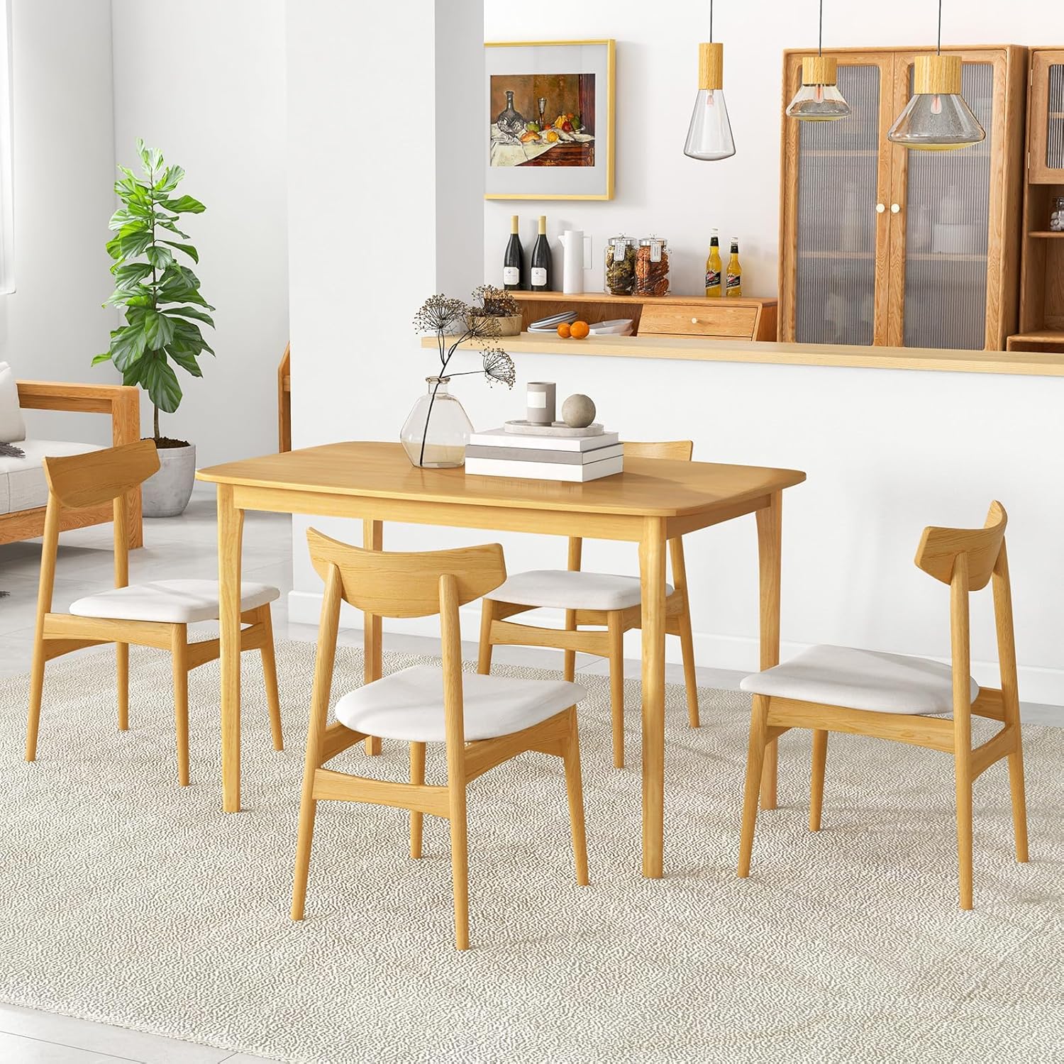 Giantex Dining Table for 4, 48 Rectangular Kitchen Table with Solid Rubber Wood Legs & Spacious Tabletop, Wooden Dinner Table for Living Dining Room, Dinette (Natural)