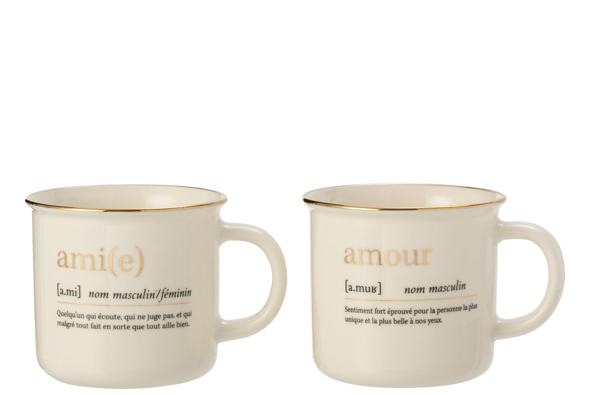 J-Line mok Boodschap Amour Ami - keramiek - goud - 2 stuks