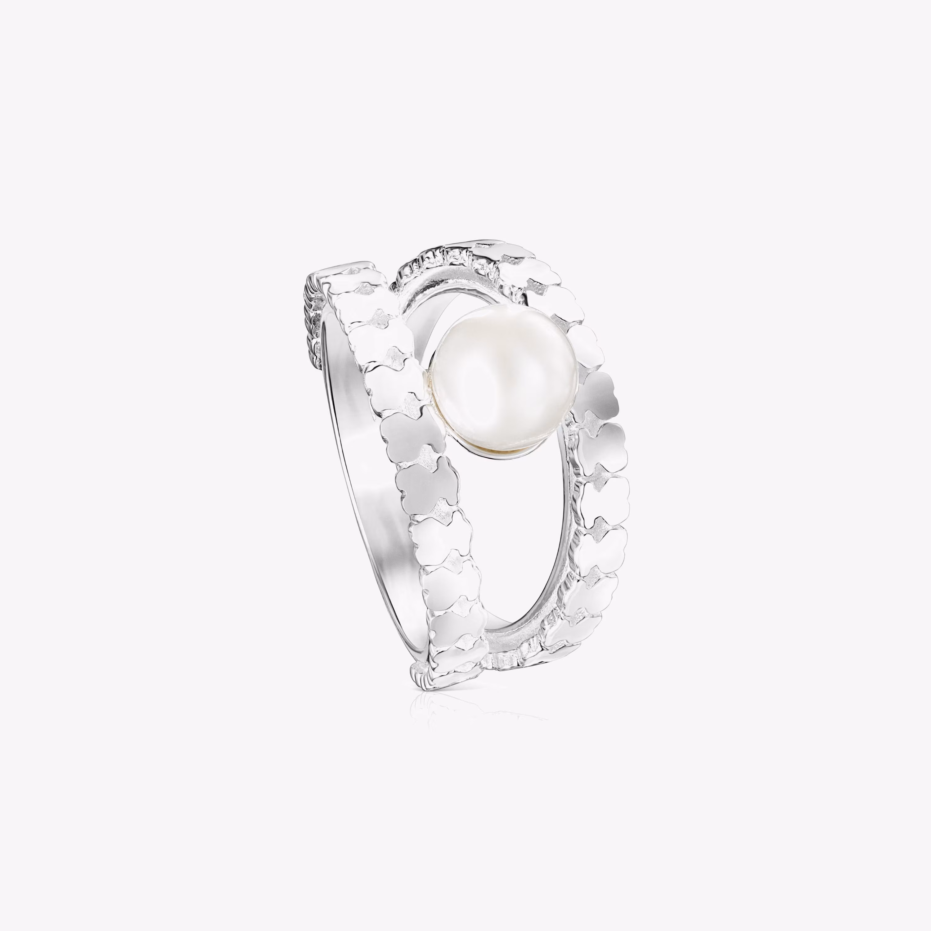 Anillo tiras de plata y perla Straight