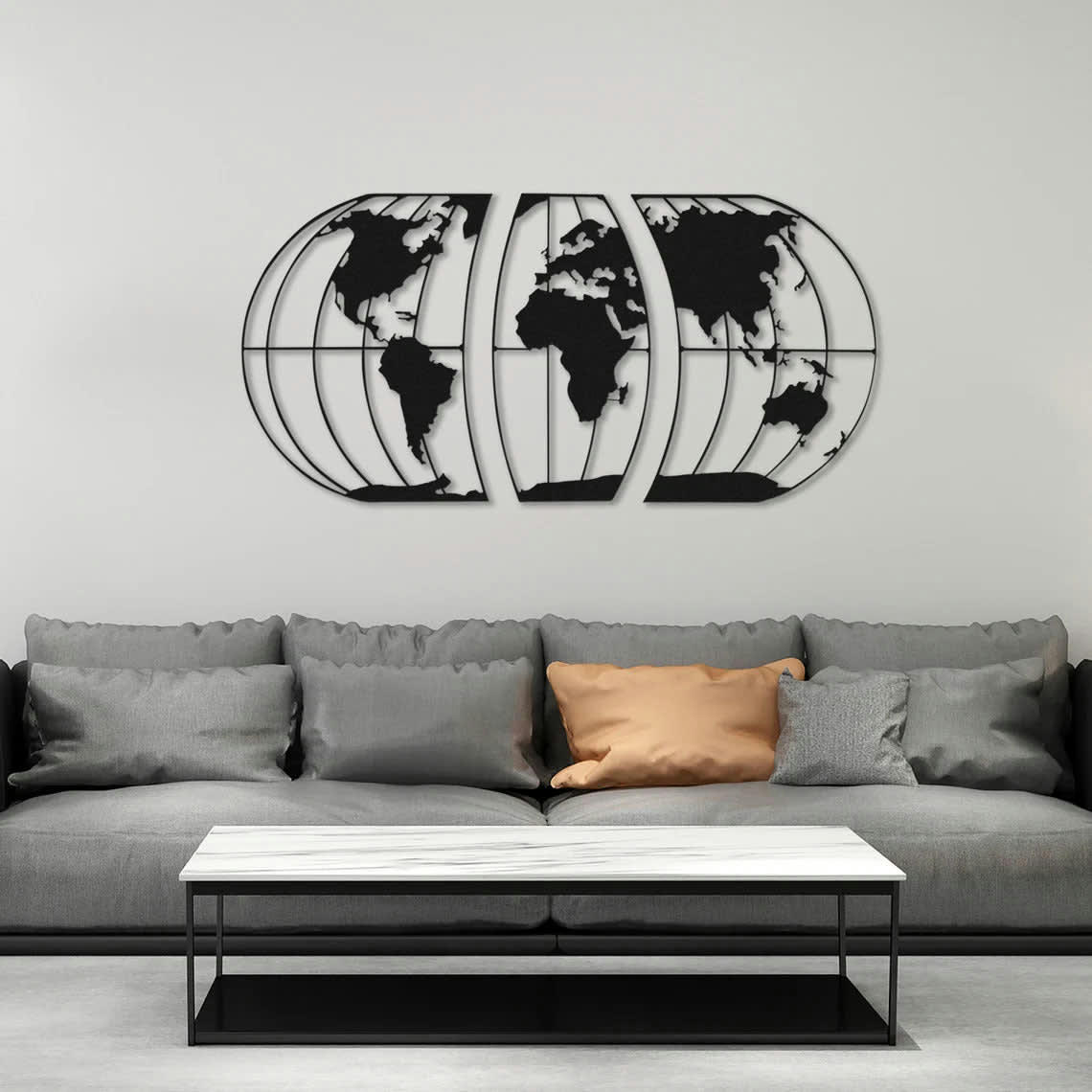 - Déco murale triptyque carte du monde en métal 120x60 cm