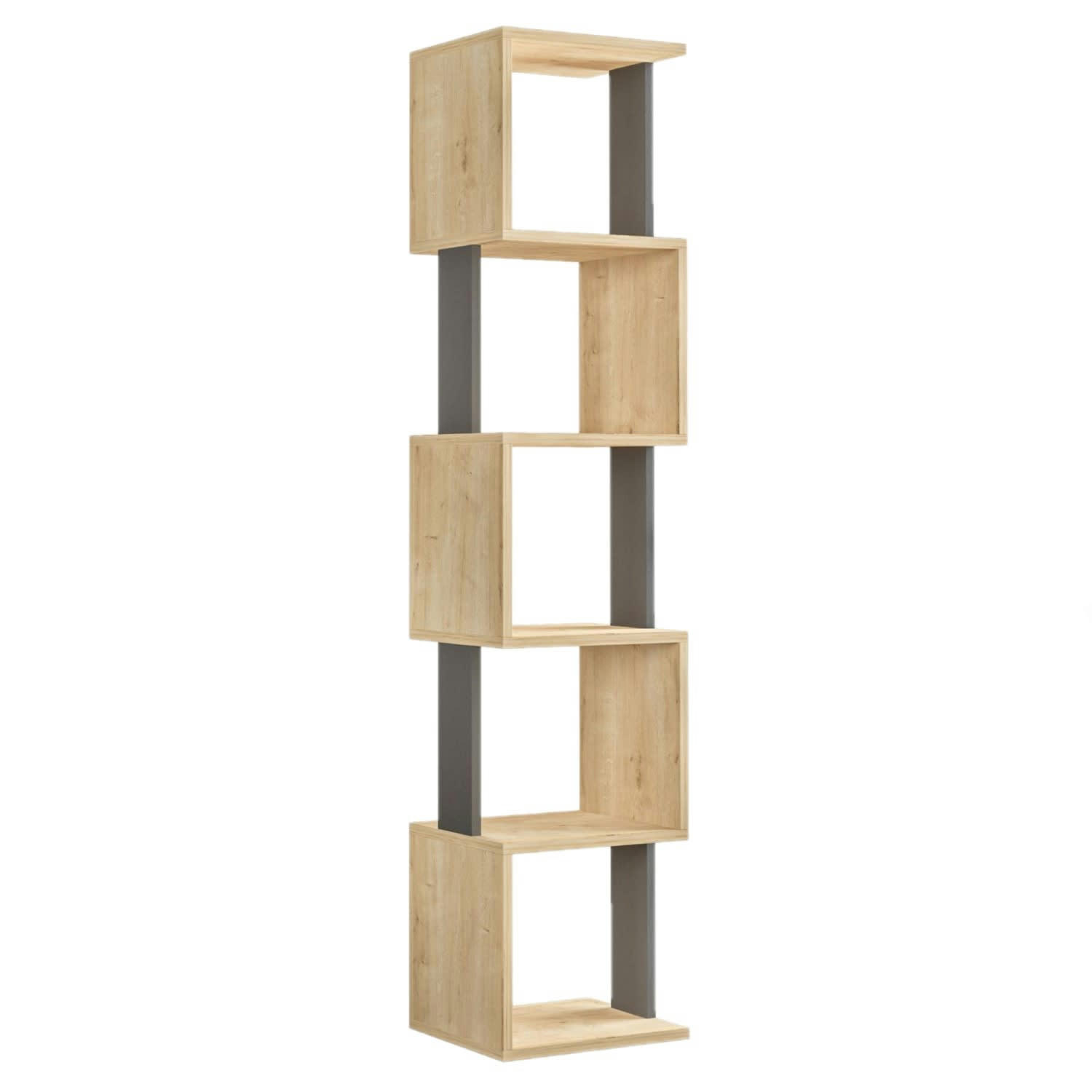 PIRI - Bibliothèque 161 cm bois naturel et gris anthracite