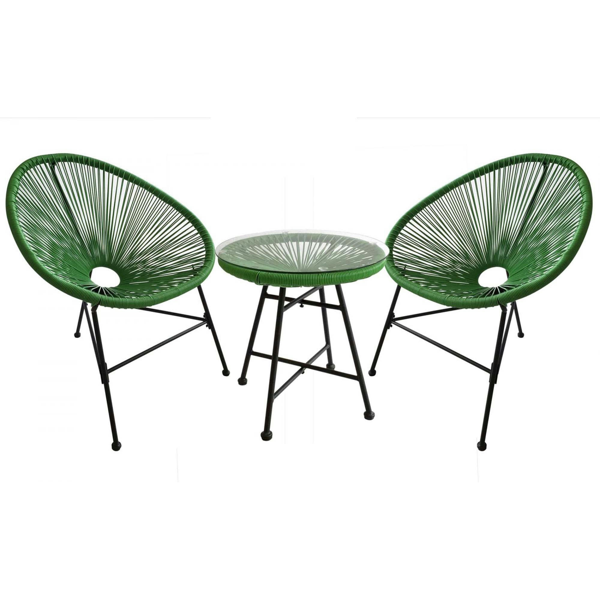 ACAPULCO - Salon de jardin 2 fauteuils ronds et table basse vert
