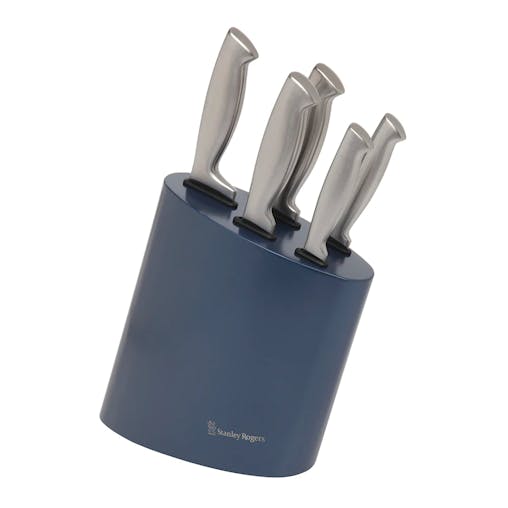 Stanley Rogers 6pc Modern Steel Metallic Baltic Blue Knife Block 6 Piece