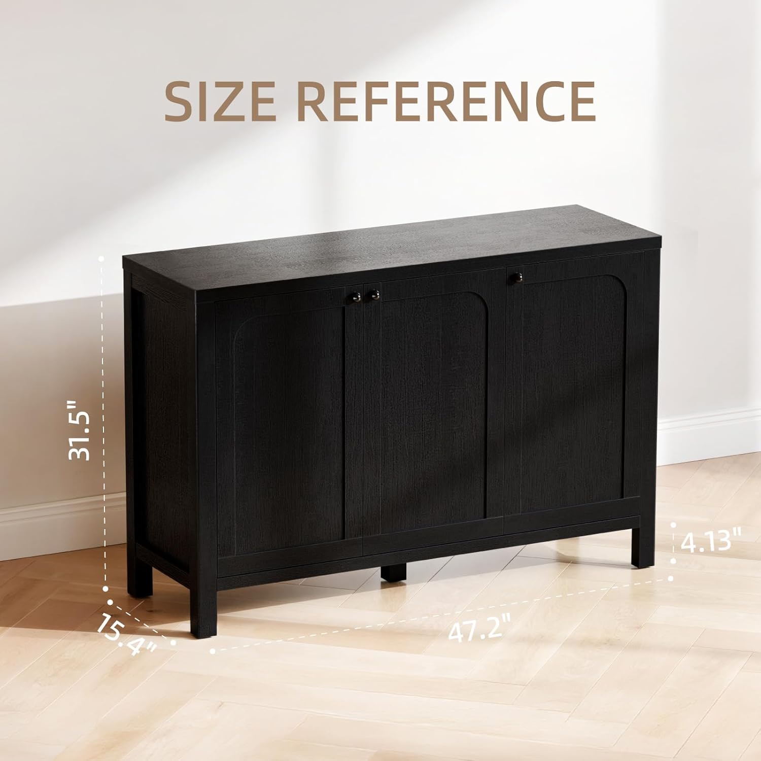 47 Black Sideboard Buffet Cabinet with Storage Modern Credenza with Doors Heavy Duty Wood TV Media Console Table Accent Cabinet for Living Room Hallway Entryway