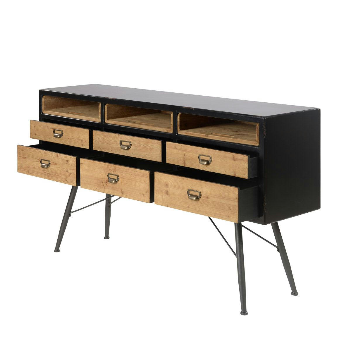 HIGHLAND - Bahut en sapin massif et métal de style industriel