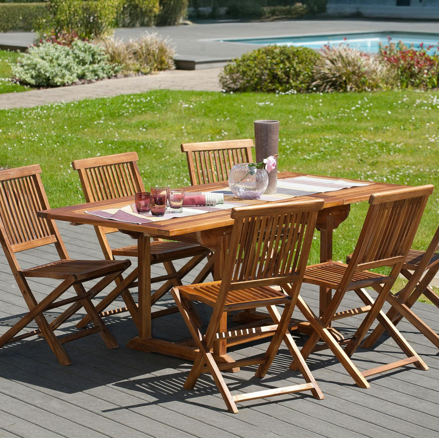 Table de jardin en teck huilé rectangle extensible 120/180x90x75 MACAO