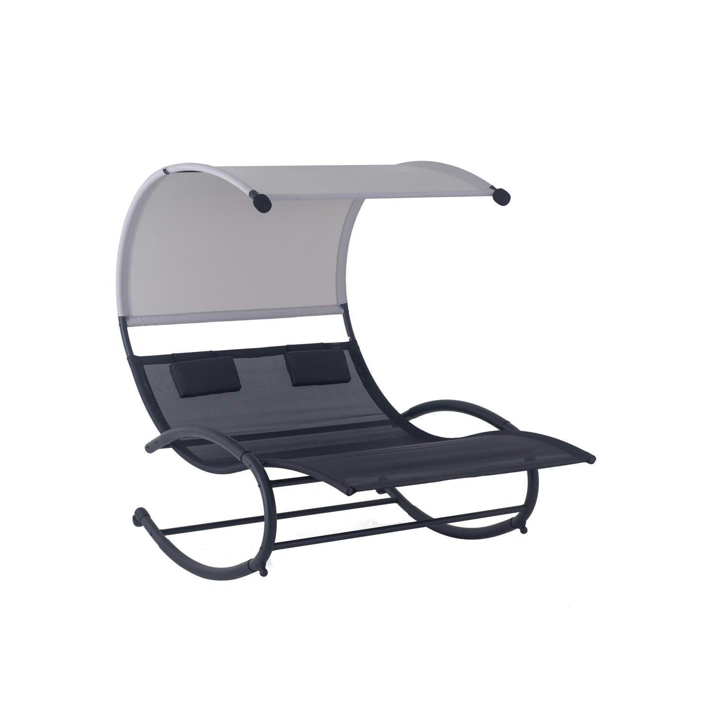 VAÏTA - Transat double à bascule avec auvent noir et gris