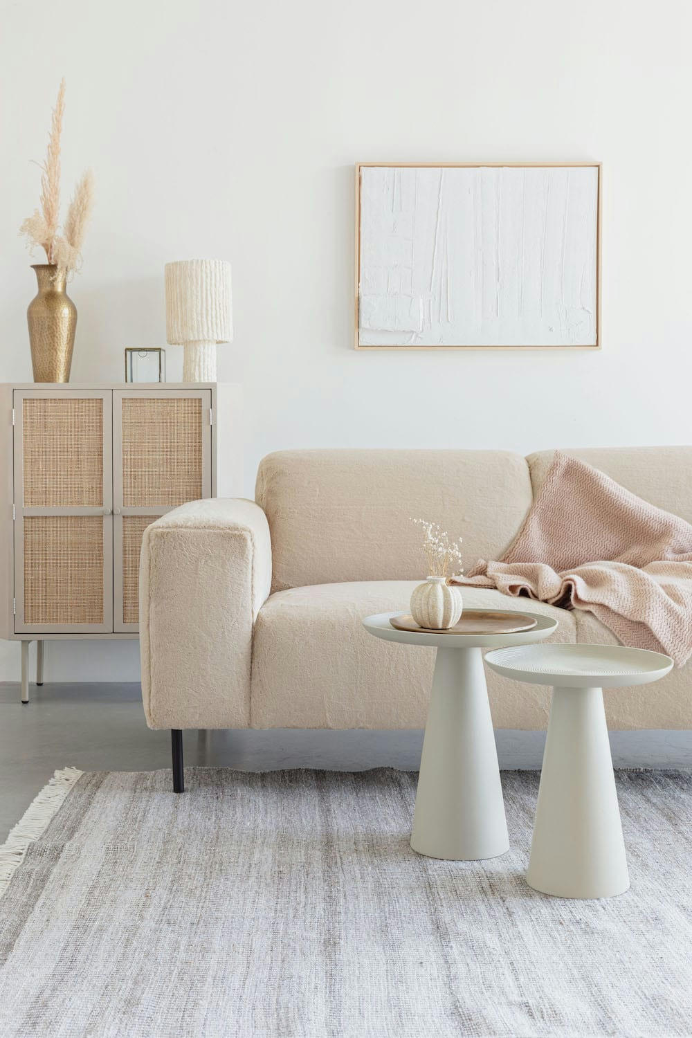 QUADRO - Canapé 2 places en tissu créme doux L206