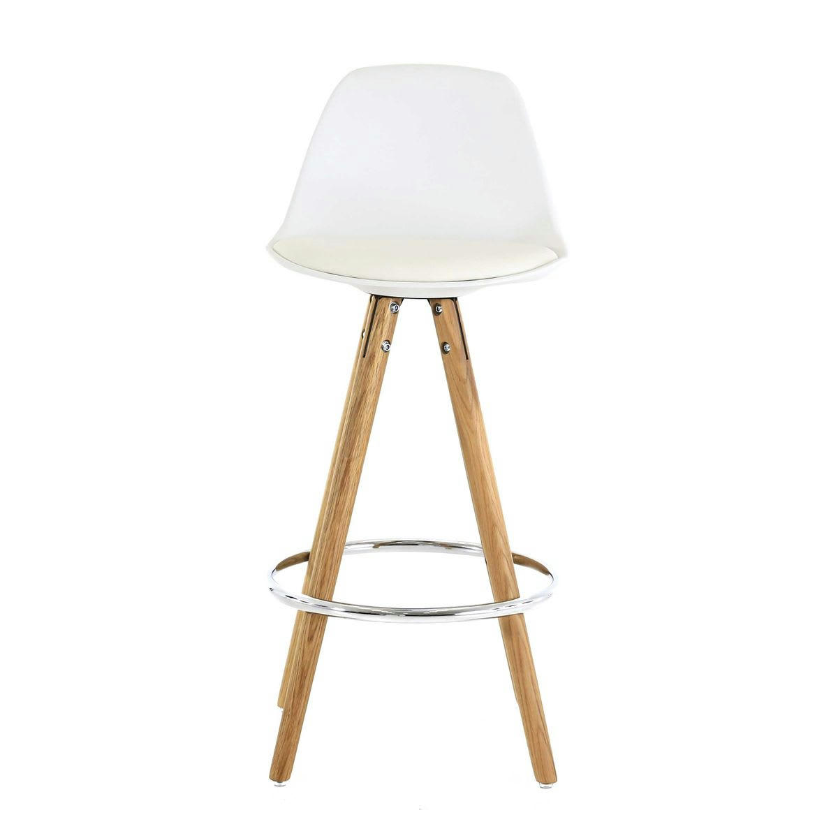 POPSY - Chaise plan de travail à coque blanche et pieds bois