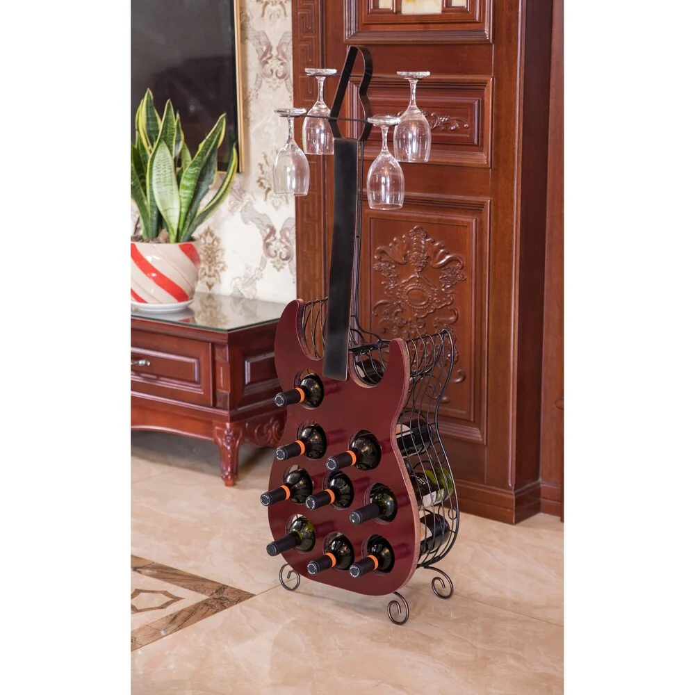 Vintage Guitar Shaped Freestanding Decorative Wine Holder