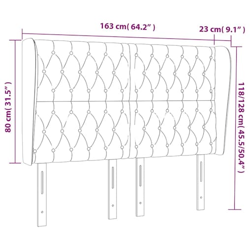 NNEVL Headboard with Ears Dark Grey 163x23x118/128 cm Fabric