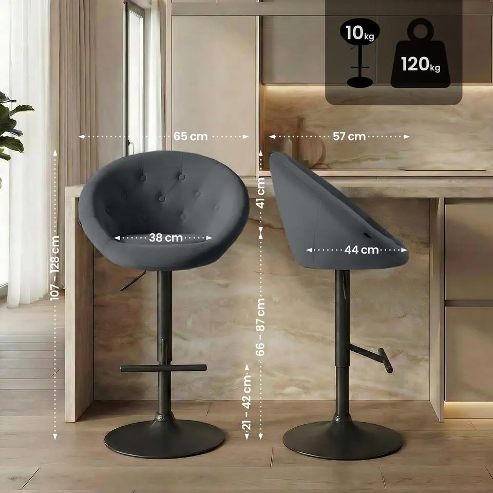 CLP Barkruk London zwart Frame - Fluweel - donkergrijs