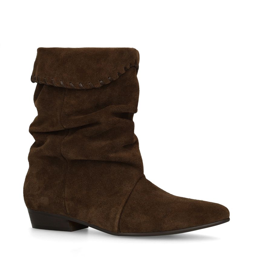 Manfield Donkerbruine suède slouchy enkellaarsjes