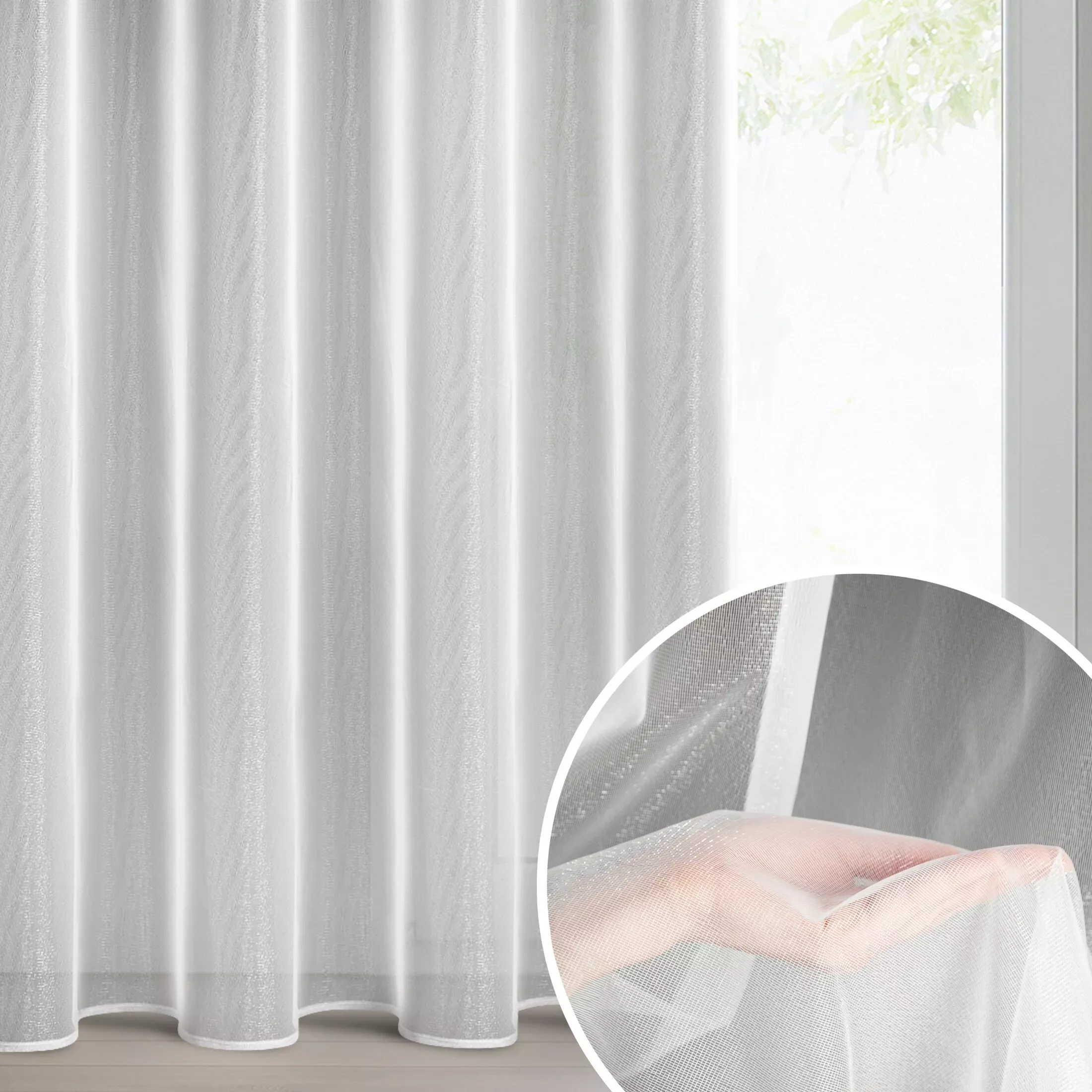 Firana biała z lekkiej i błyszczącej tkaniny 350x250 cm przelotka ESEL ELLA LINE