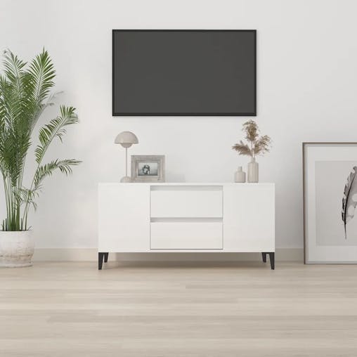 NNEVL TV Cabinet High Gloss White 102x44.5x50 cm Engineered Wood