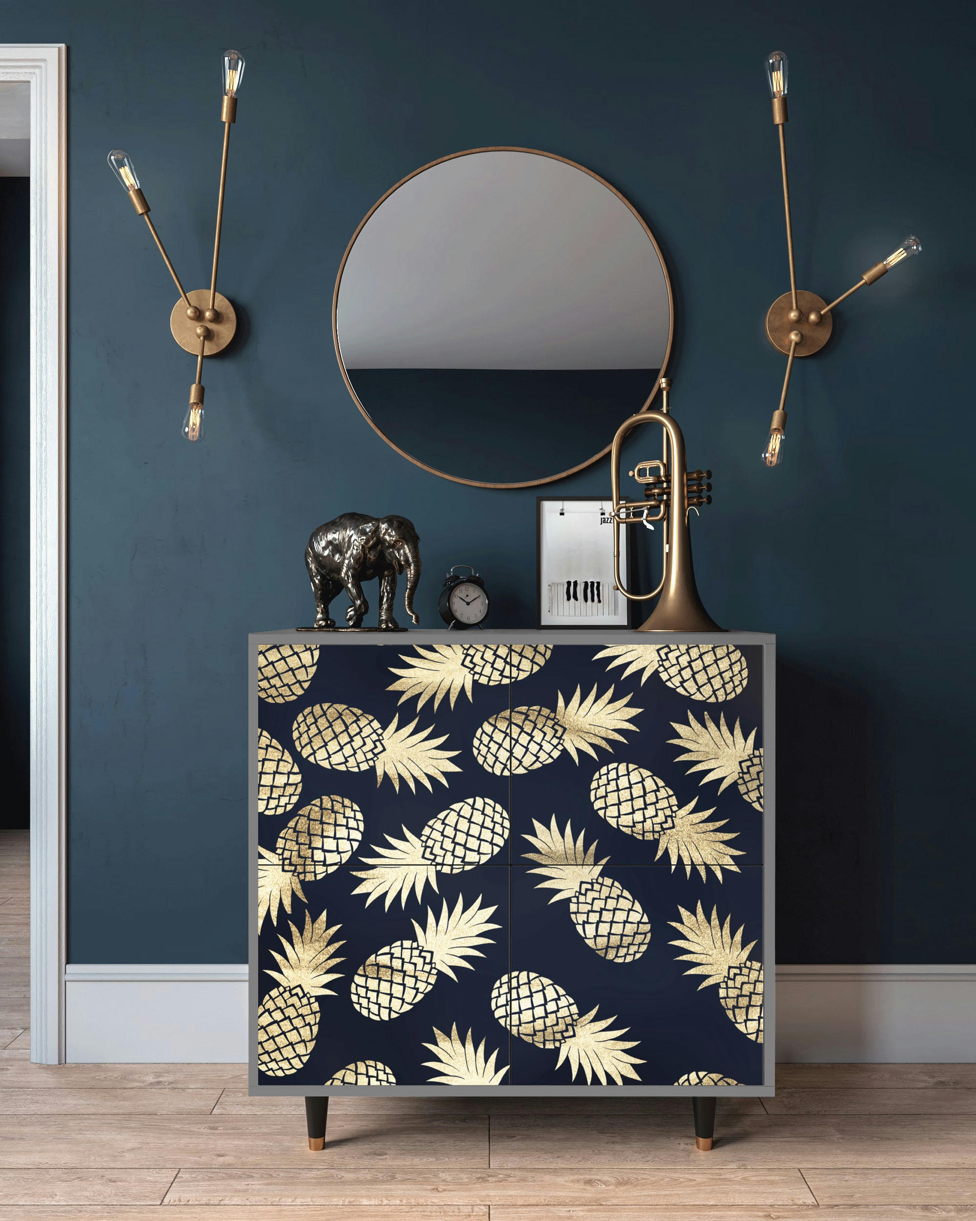 SUNNY PINEAPLE - Buffet  bleu et jaune 4 portes L 94 cm