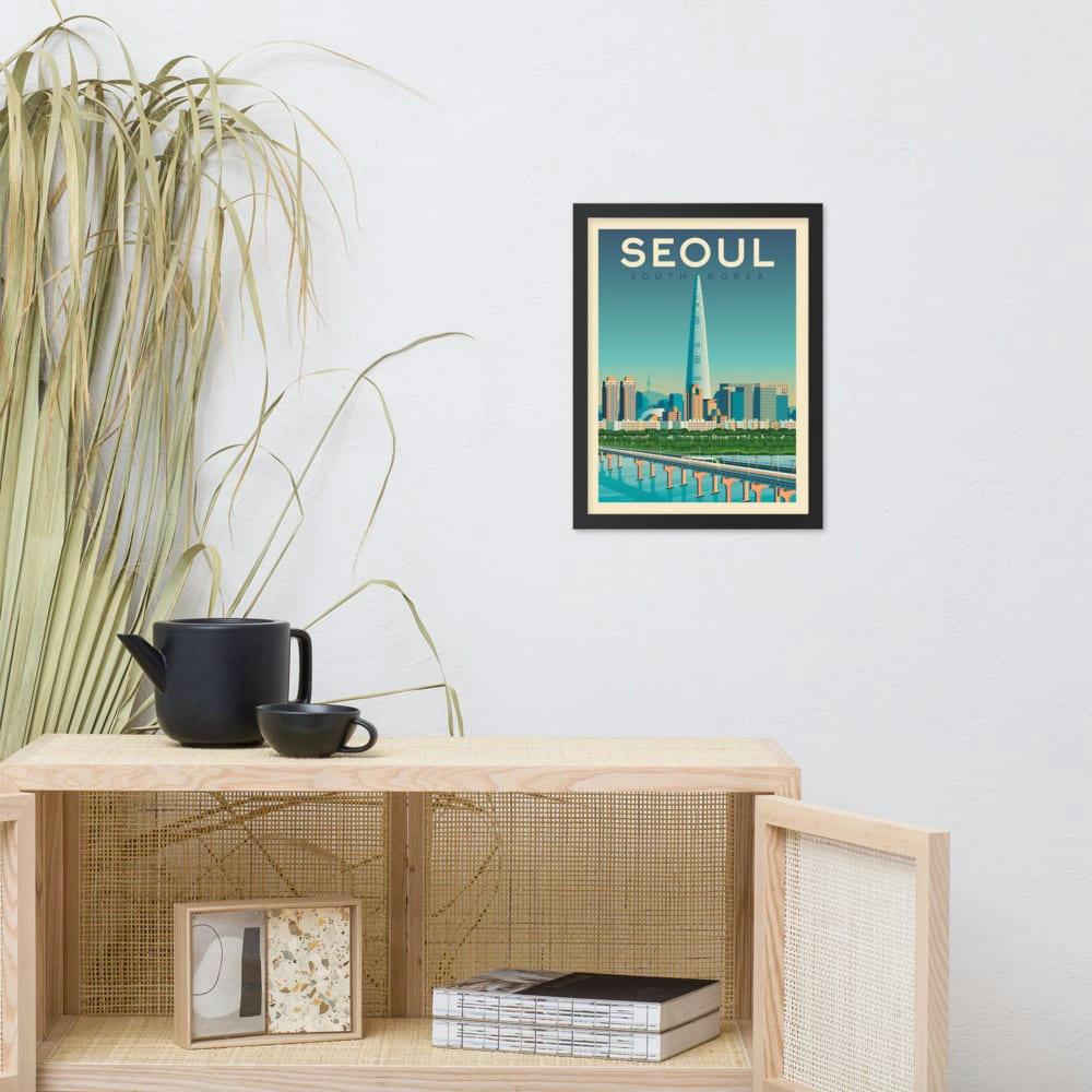 - Affiche Séoul Corée du Sud + Cadre Bois noir 21x29,7 cm