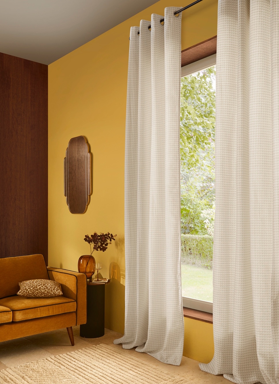 RIDEAU JACQUARD MOTIF GÉOMÉTRIQUE MODERNE BLANC