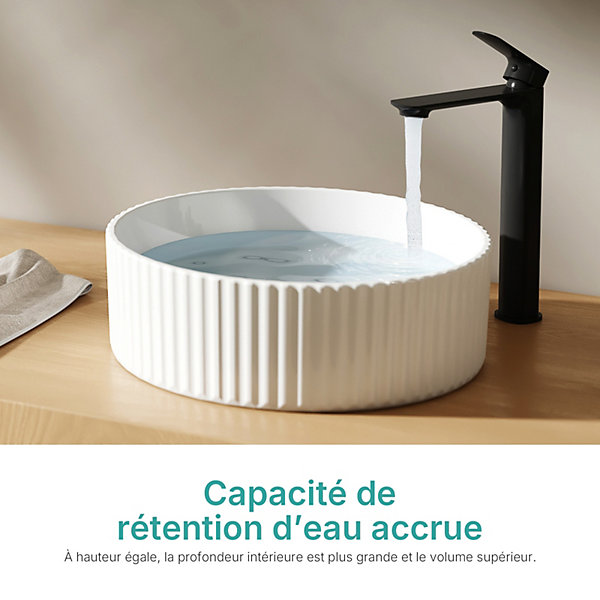 EMKE Vasque à Poser Ronde en Céramique 36x36x11,5cm, Blanc Brillant, Lavabo Sans Trou pour Robinet