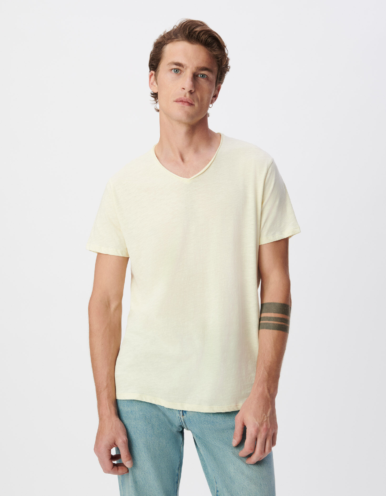 T-shirt encolure V parme coton bio flammé Homme