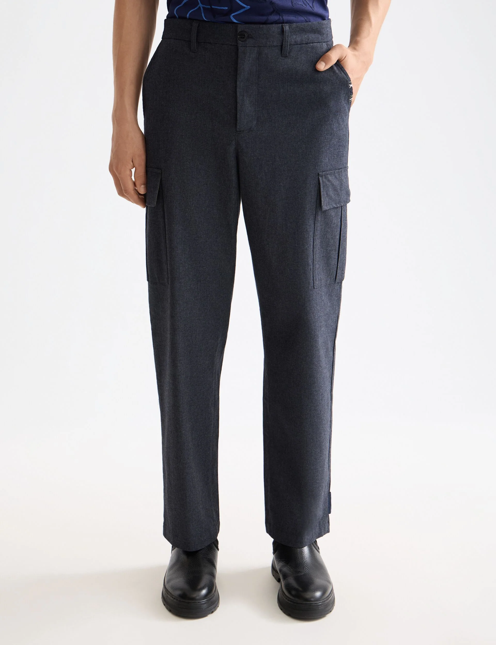 Melange cotton-blend relaxed straight fit cargo