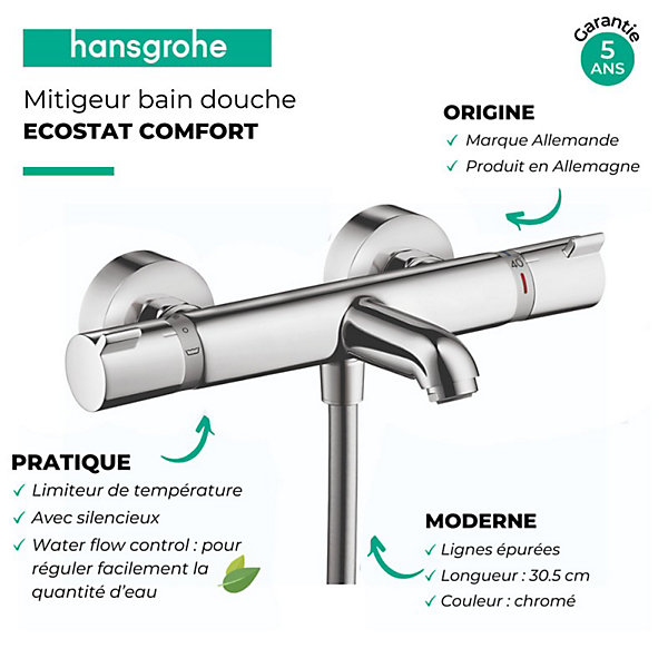 Mitigeur bain douche thermostatique HANSGROHE Ecostat Comfort chromé