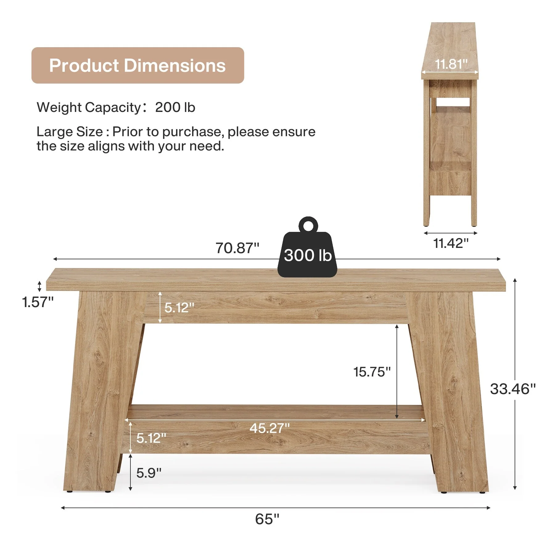 70.9-Inch Farmhouse Console Table for Living Room