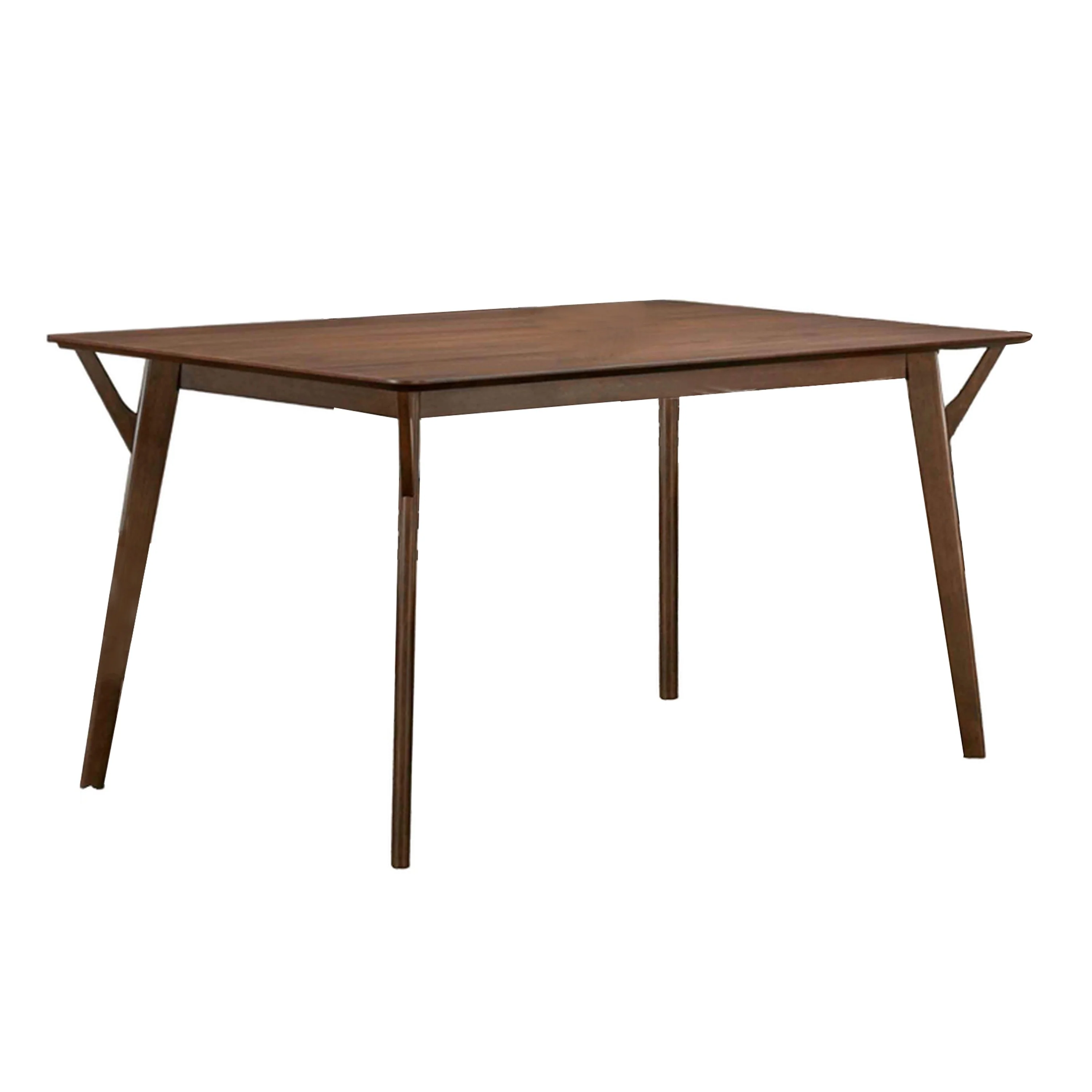 Skie Dining Table, 59 Inch Rectangular Top, Angled Legs, Brown Solid Wood