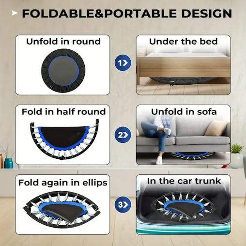 NNETM 1pc 121.92cm Mini Fitness Trampoline with Adjustable Handle - Blue