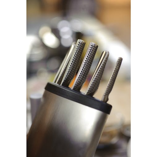 New Global Synergy 7Pc Stainless Steel Knife Block Set Bonus Mino Sharpener