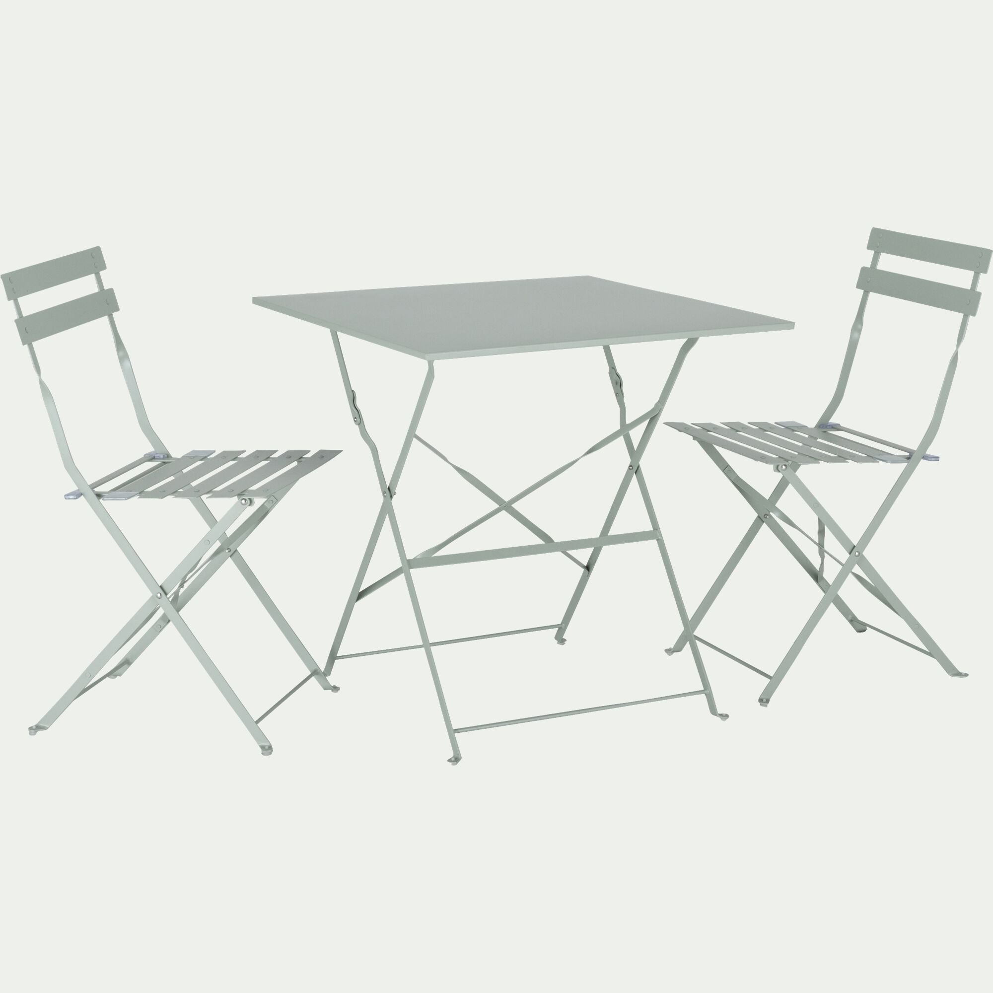 CERVIONE - Table de repas jardin pliante en acier - vert olivier (2 places)