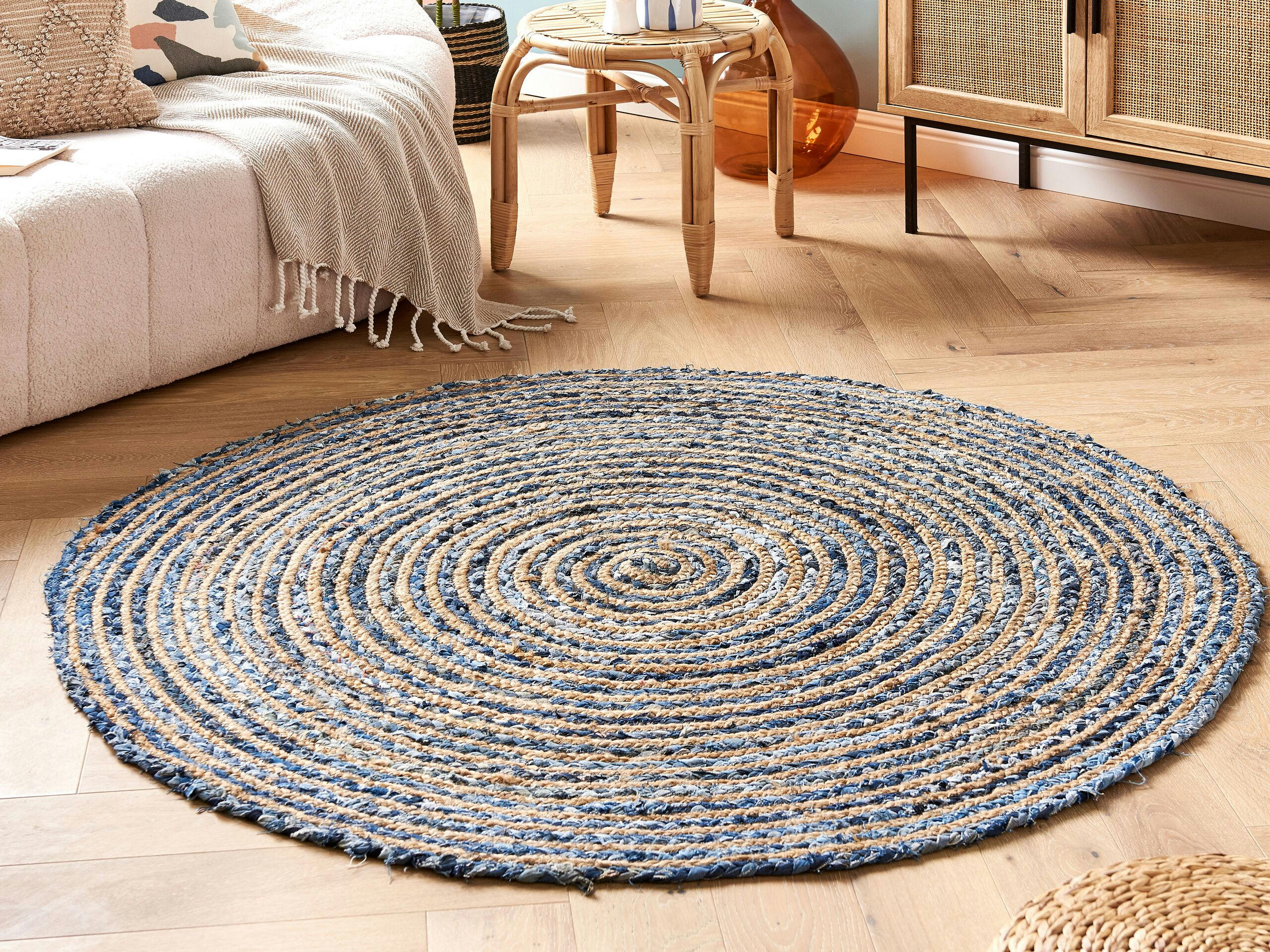 LEVENTLER - Tapis rond bleu et beige D140cm