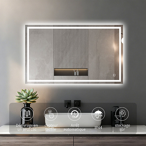 Miroir LED réversible pour salle de bain 60x100 cm anti-buée avec interrupteur tactile - MonBeauBain