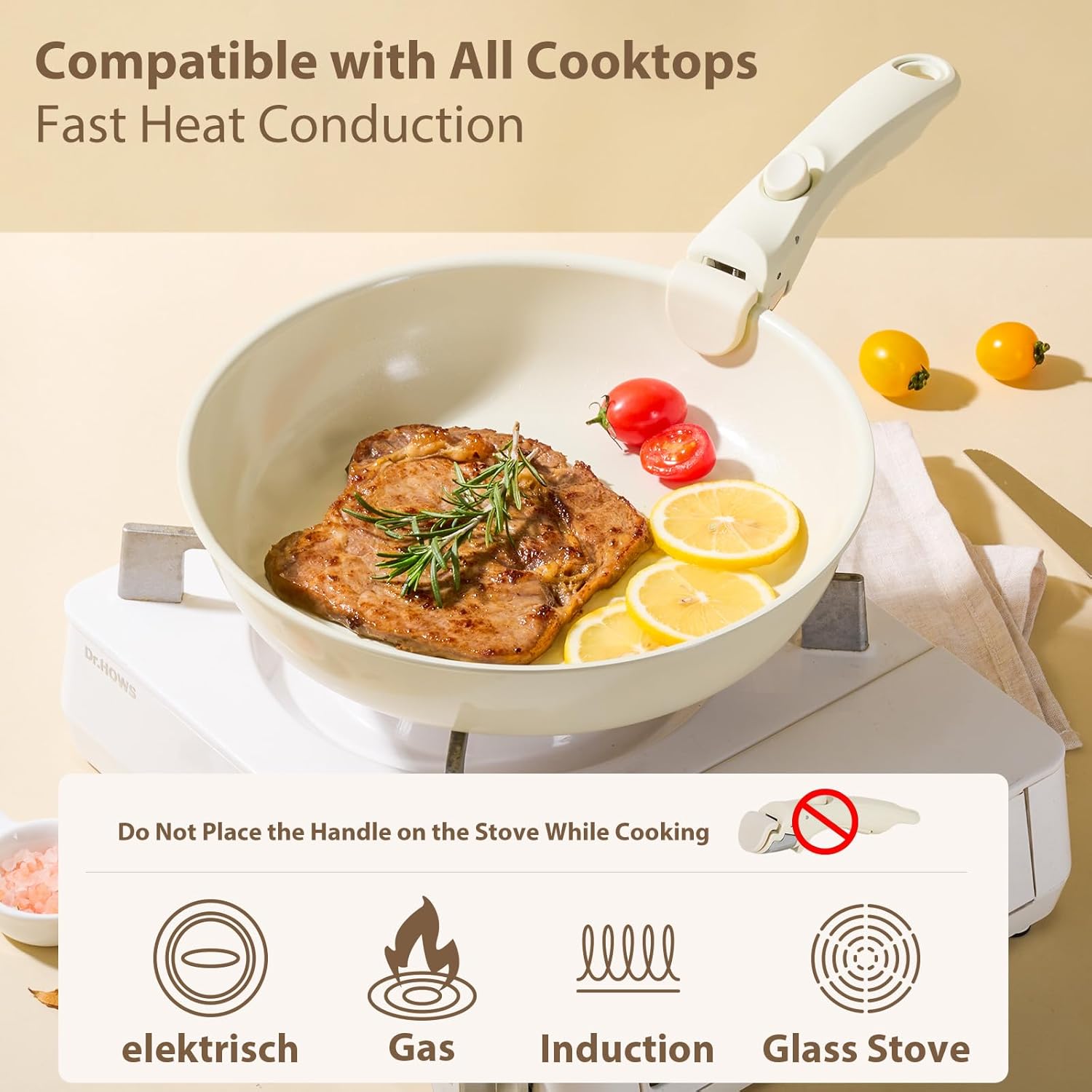 Pots and Pans Non Stick,16Pcs Ceramic Nonstick Cookware Sets, Induction Kitchen tagines Set with Removable Handle, Cooking Frying Pans & Saucepans(PFOA Free), Oven/Dishwasher/Fridge Safe, Space Saving