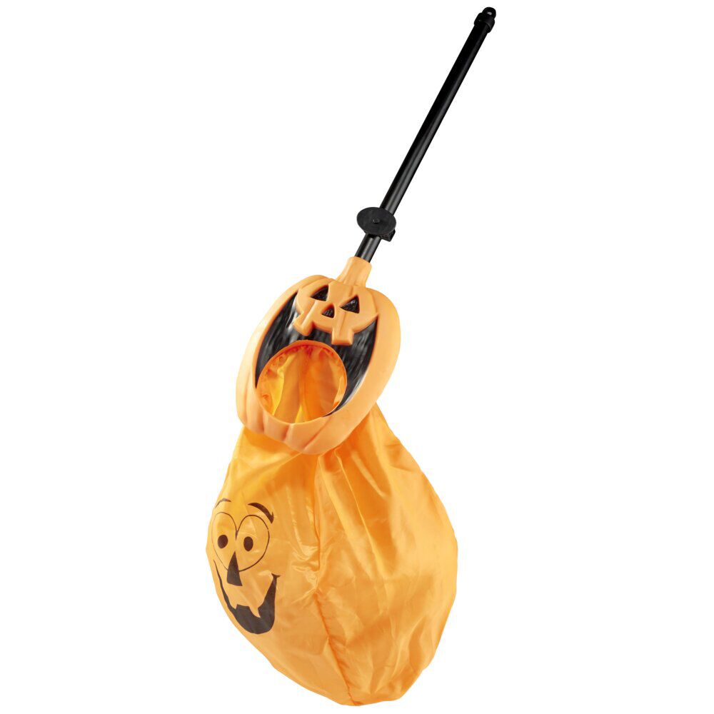 Sac à bonbons perche Halloween forme citrouille lumineux sonore L55,5cm