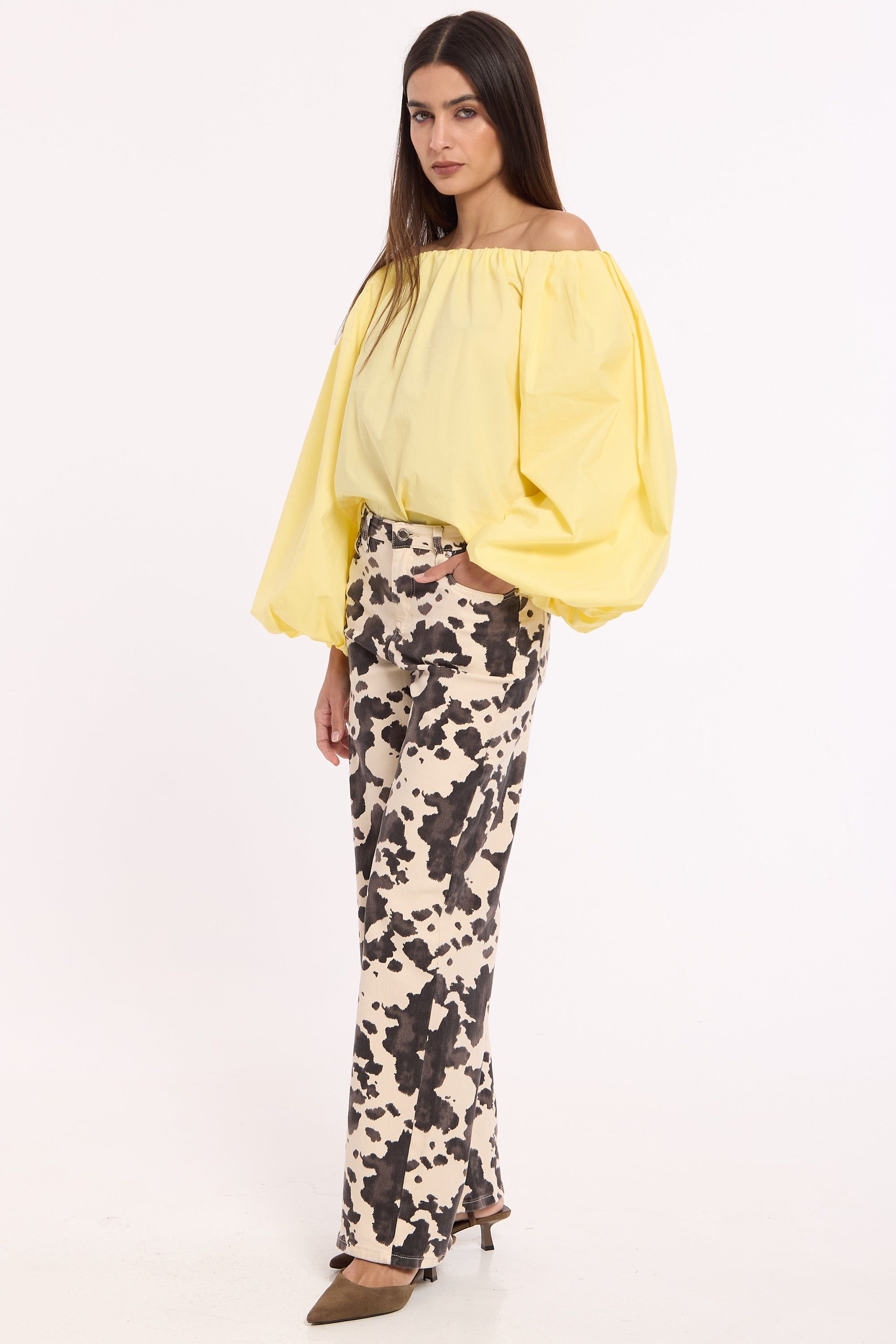 House of Holland Yellow Off Shoulder Cotton Blouse