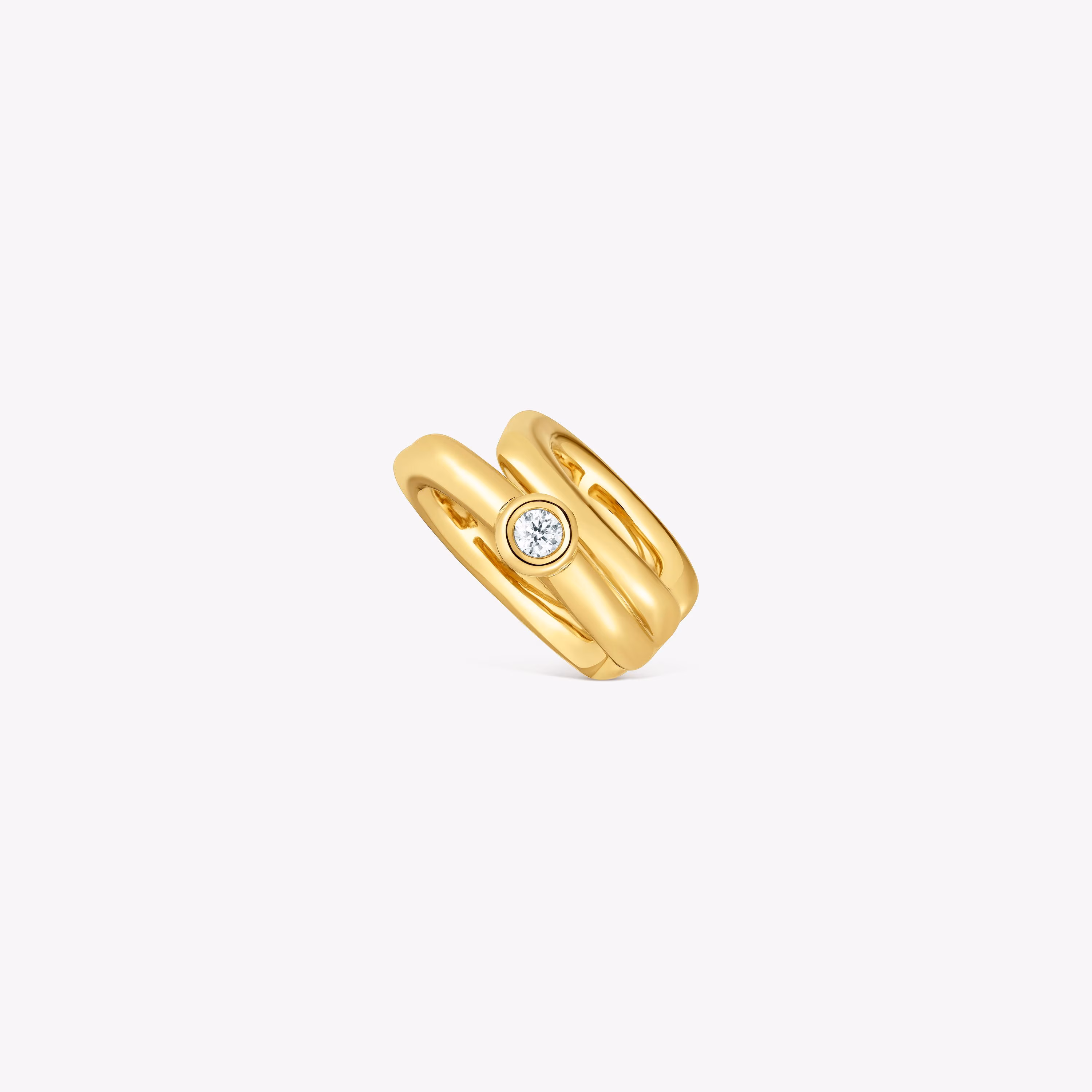 Earcuff 2 aros con baño de oro 18 kt sobre plata y diamante creado en laboratorio Line LGD