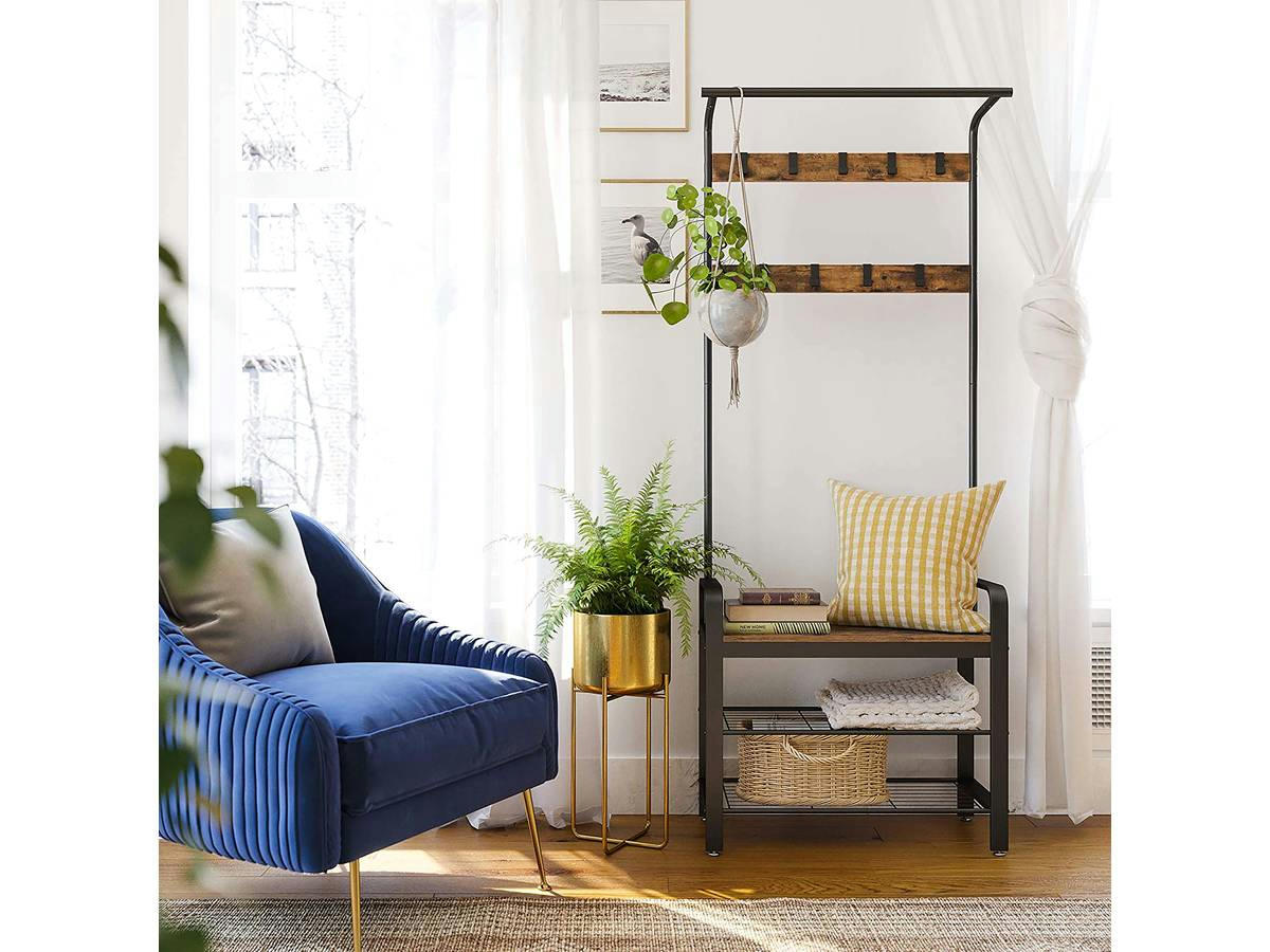 LAWSON - Portemanteau - 72 x 33,7 x 183 cm - brun rustique / noir